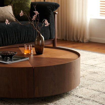 35.4-inch Coffee Tables, Circular Walnut Design, Suitable for Living Rooms, Walnut Material, Suitable for Bedrooms,