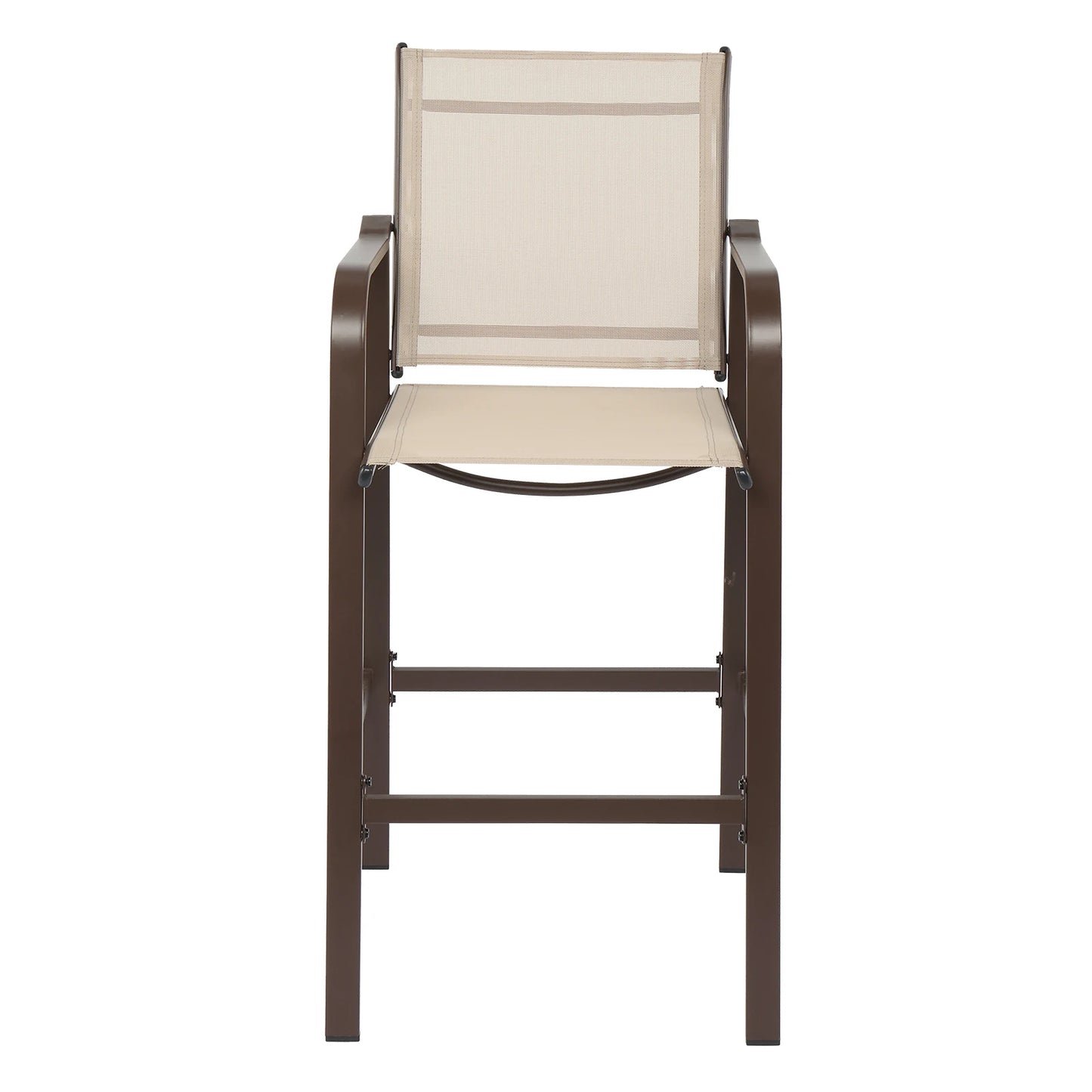 Wrought Iron Brown Frame Beige Cloth Surface Garden Bar Chair