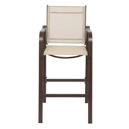 Wrought Iron Brown Frame Beige Cloth Surface Garden Bar Chair