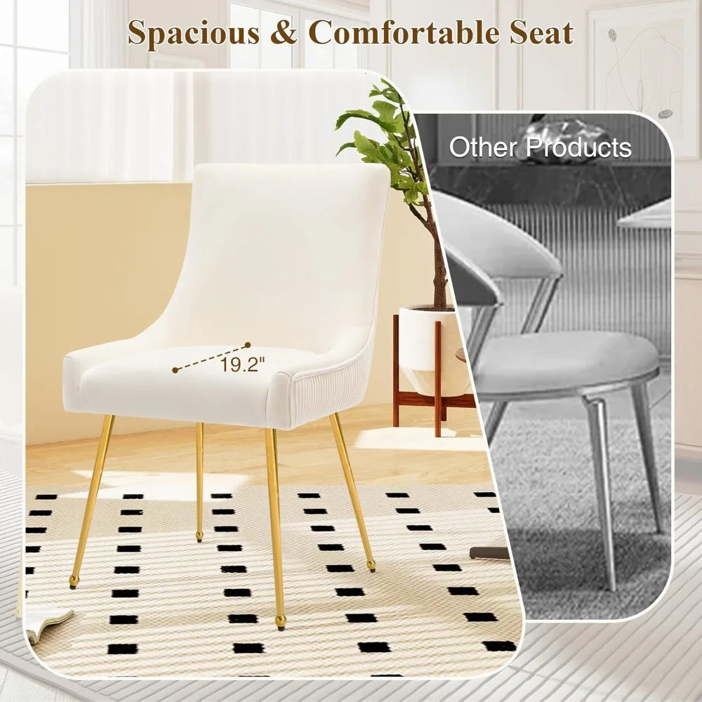 Velvet Dining Chairs Set of 4, Modern Upholstered Kitchen Chair with Pull Handle & Pleated Back, Mid Century Accent