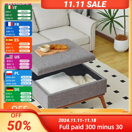 Large Storage Ottoman , 31.4 inch Lift Top Large Coffee Table with High-density Foam Wood Legs