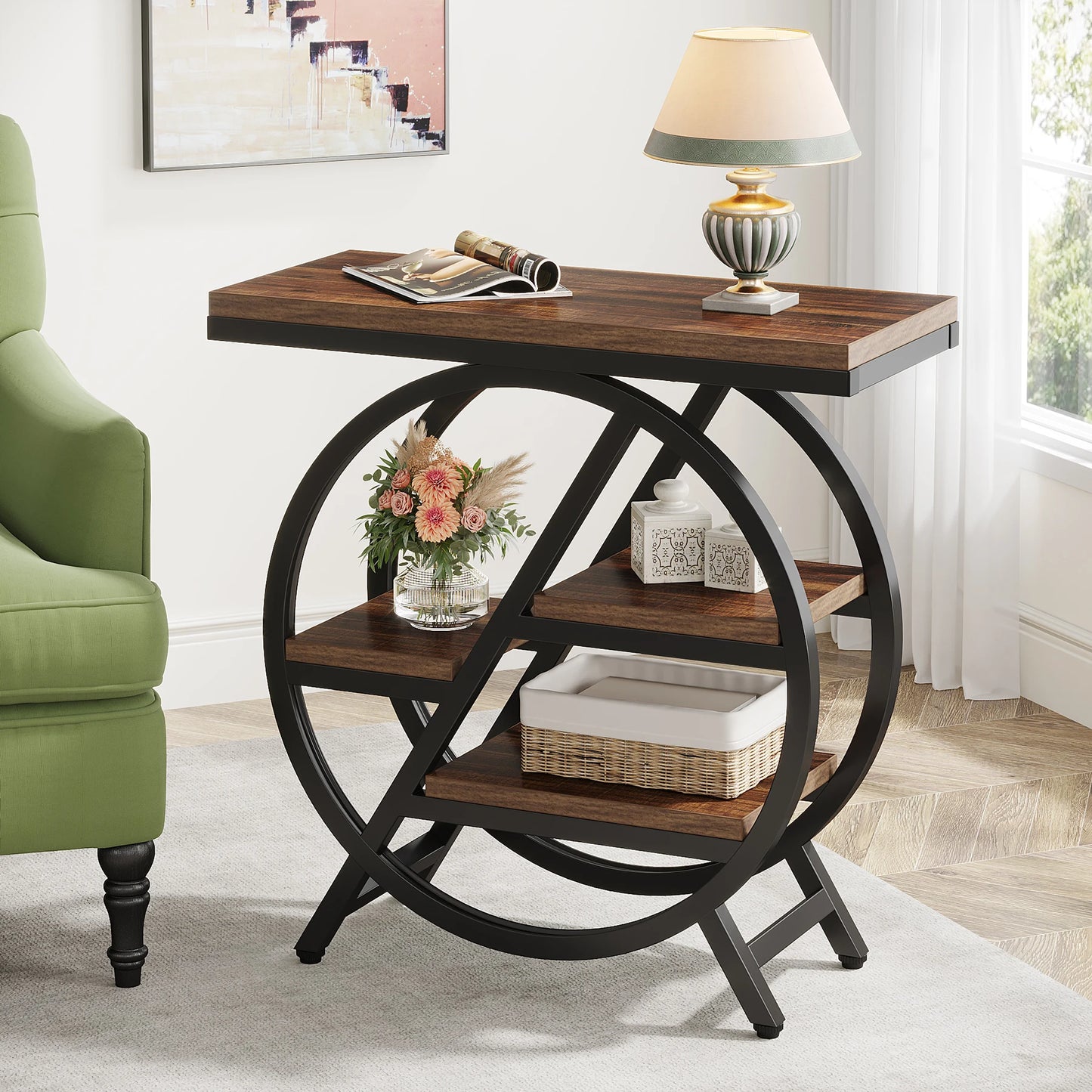 Tribesigns End Table, Narrow End Table with 3 Storage Shelves