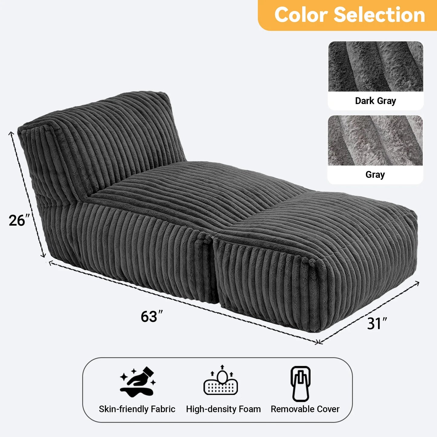 bean bag chair Bed Living Room Modern Corduroy with Back Lumbar Support Convertible Comfy Sleeper Chair for Bedroom