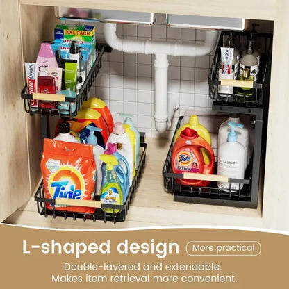 2 in Set Dish Drying Rack and Under Sink Organizer AND Pull Out Cabinet Shelf for Kitchen