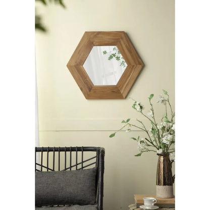 18.5" x 18.5" Hexagon Wood Frame Mirror Wall Decor for Living Room Bathroom Hallway