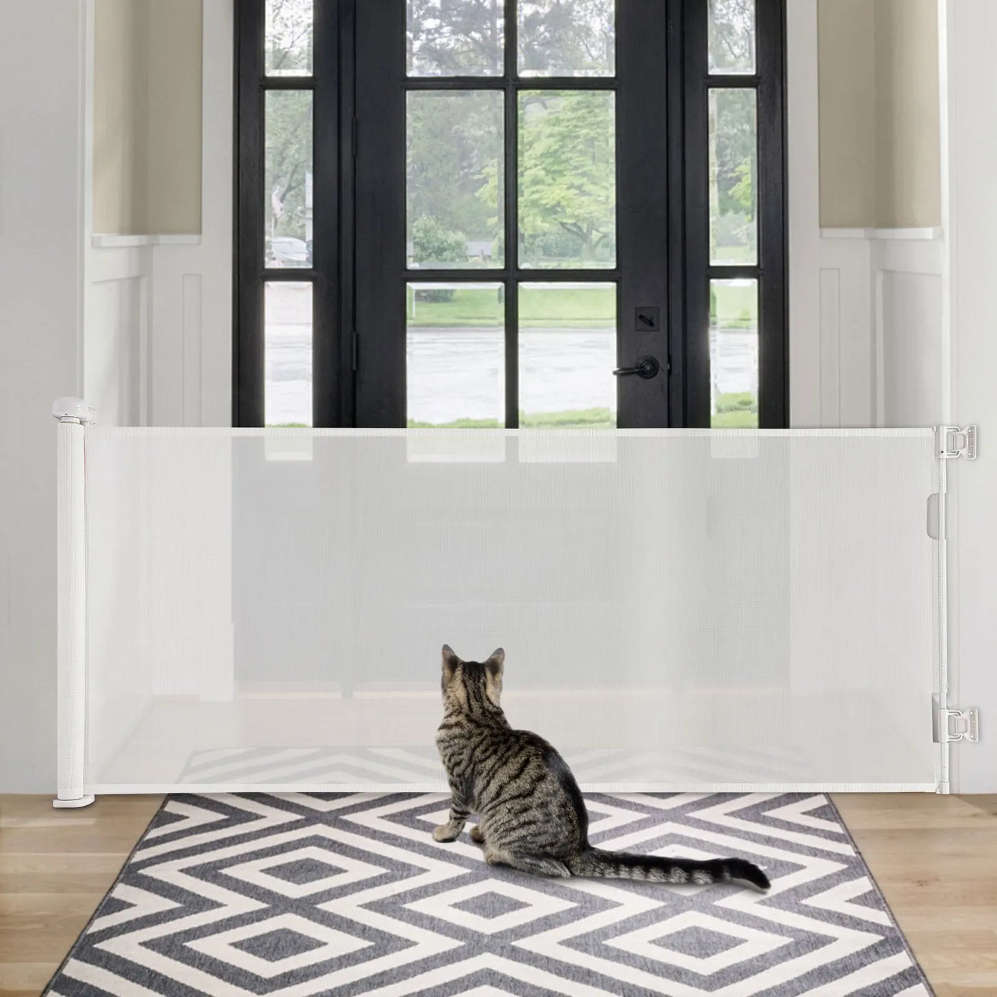 White/Black Iron Pet Fence 40-300cm Adjustable 84cm Height 10-40lbs Small Medium Dogs Indoor Safety Gate