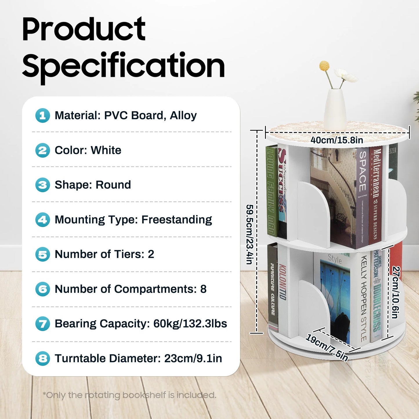 2-Tier Rotating Bookshelf: Stylish Design,