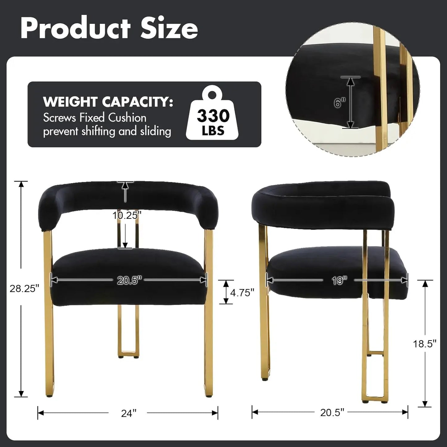Black and Gold Modern Dining Chairs, Velvet Upholstered Barrel Armchairs with Metal Legs