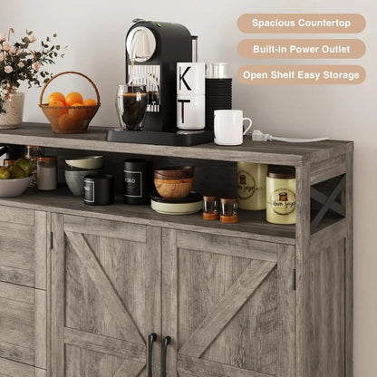 Farmhouse Buffet Storage Cabinet with Drawers & Shelf, Sideboard with Storage, Kitchen Pantry Hutch Cabinet, Customized