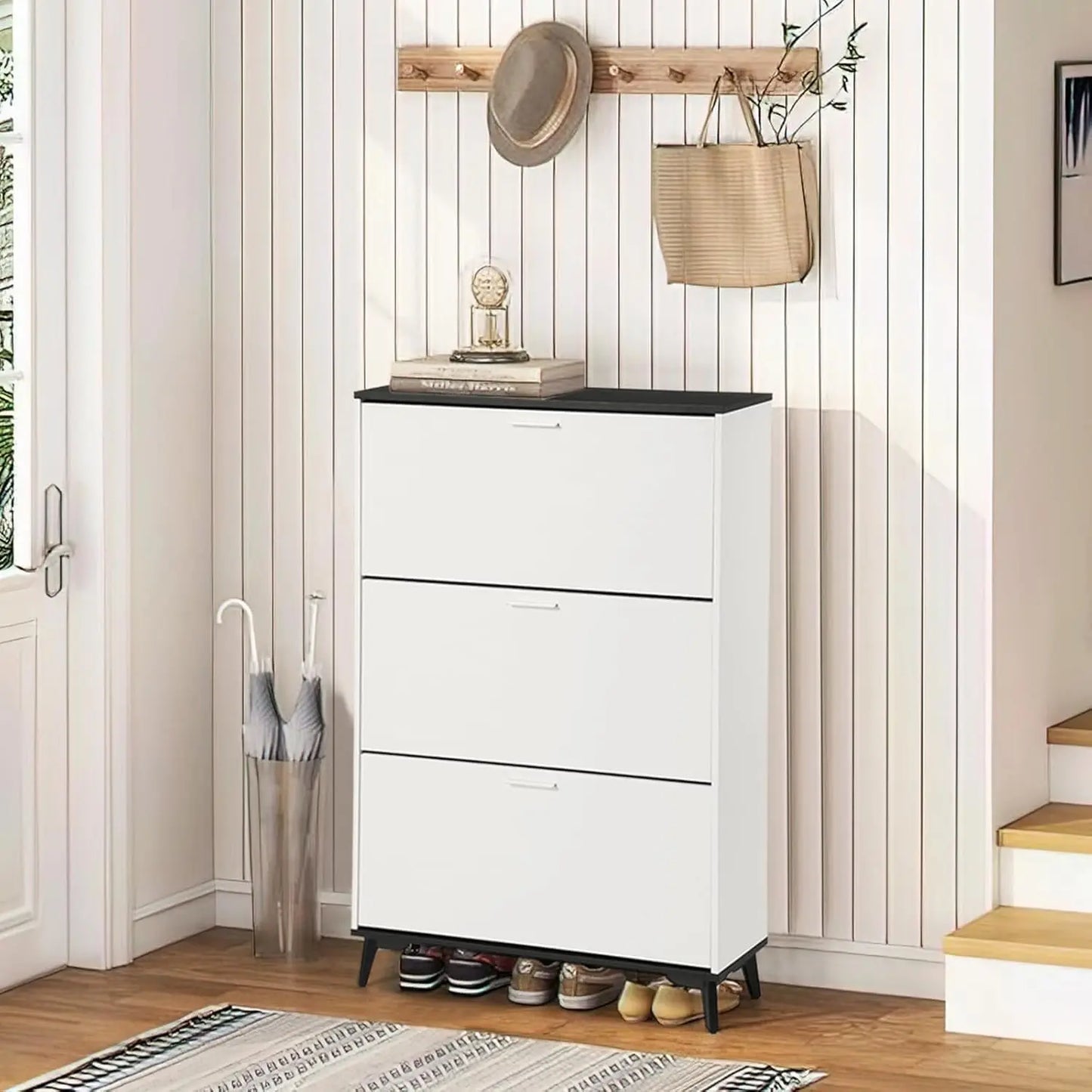 Shoe Cabinet Storage with 3 Flip Drawers, Narrow Shoe Rack C