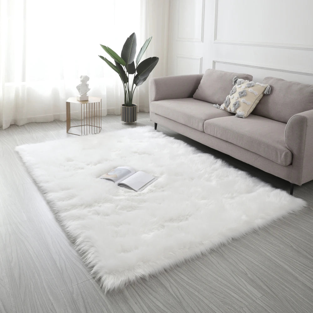 Faux Fur Sheepskin Area Rug Bedroom Blanket Living Room