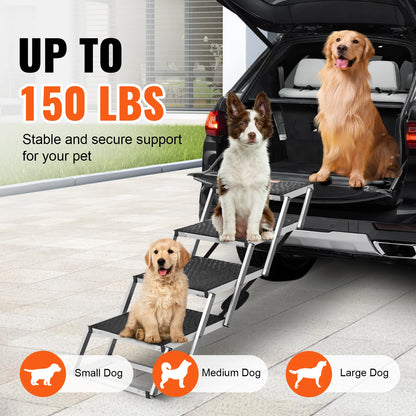 Dog Stair for Cars Wide Dog Car Steps Folding Portable Pet Steps Lightweight Aluminum for Car SUV and Truck 150 lbs