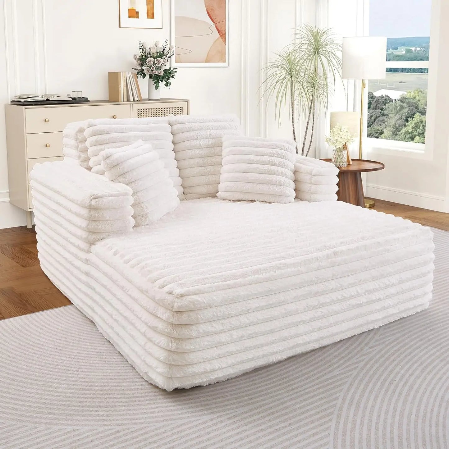Oversized Chaise Lounge Indoor, Modern Plush Corduroy Fabric Deep Seat Boneless Memory Foam Sleeper Chaise Lounge, Customized