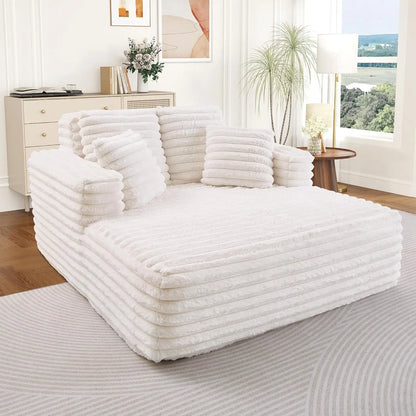 Oversized Chaise Lounge Indoor, Modern Plush Corduroy Fabric Deep Seat Boneless Memory Foam Sleeper Chaise Lounge, Customized