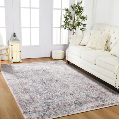 Floral Washable Rugs, Area Rug for Living Room, Soft Large Boho Bedroom Rugs, Botanical Non Slip Ultra Thin Floor Carpet