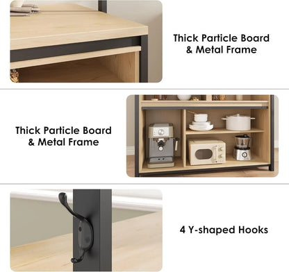 72 inch Tall Kitchen Island with Storage, Bakers Rack with Sliding Barn Door