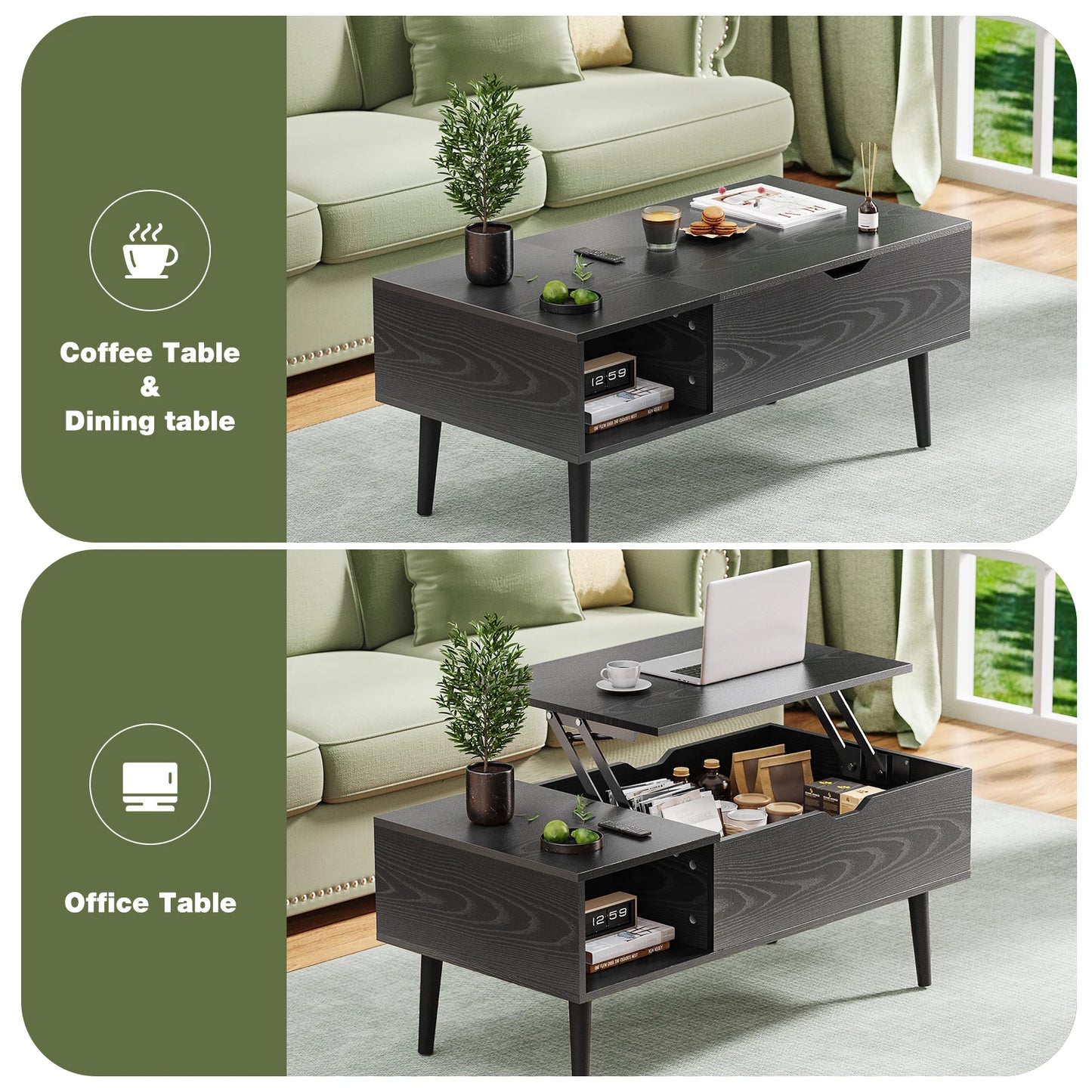 Desk Tea Dining Table Coffee Tables For Living Room 39.37"x19.7" Shelf Easy Lift Or Lower