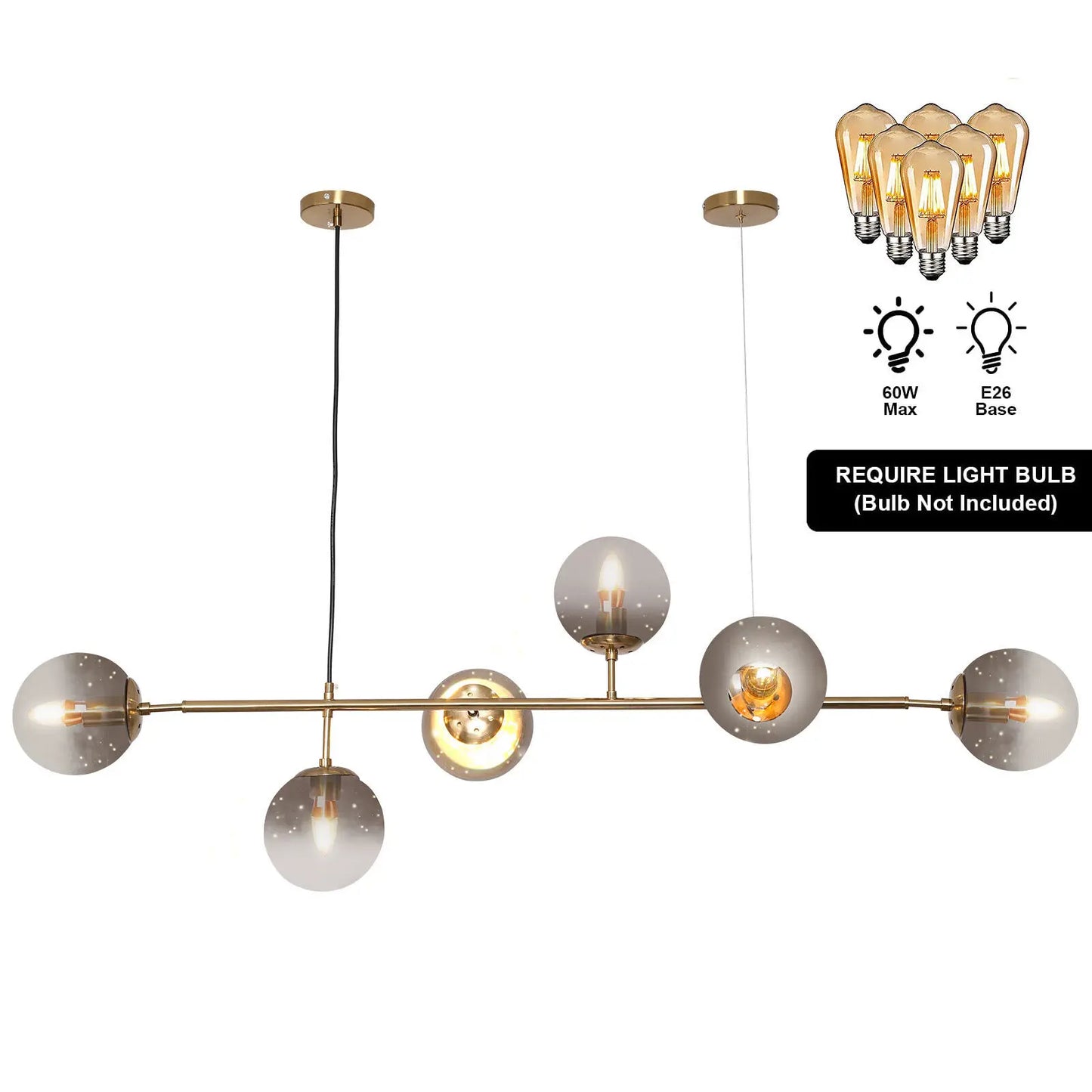 6-Light Modern Gold Linear Globe Ceiling Light Pendant Lamp Sputnik Chandelier