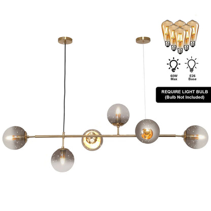 6-Light Modern Gold Linear Globe Ceiling Light Pendant Lamp Sputnik Chandelier