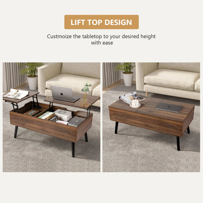 Lift Top Coffee Table with Separate and Hidden Storage Compartment, Double Lift Table Top for Home Living Room