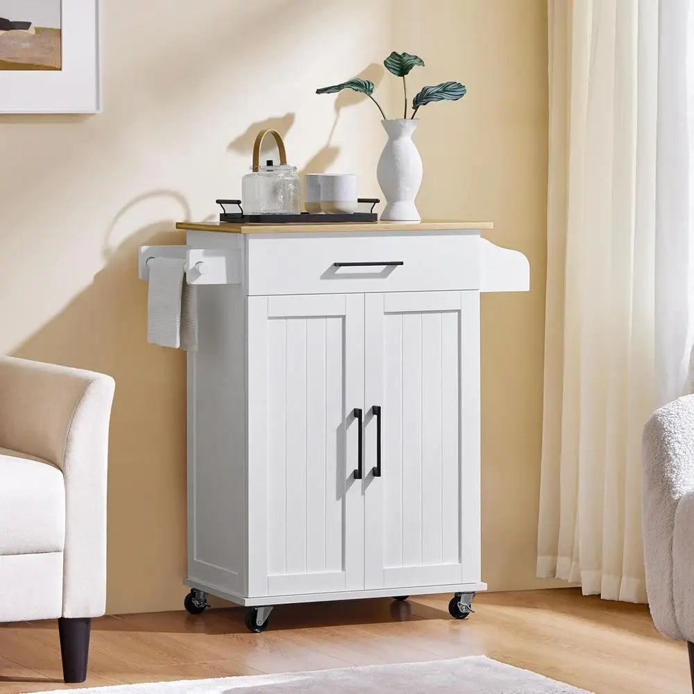 Kitchen Cart with Bamboo Tabletop, Rolling Kitchen Island