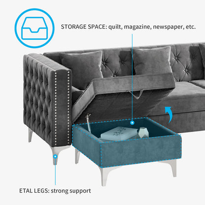 Convertible Sectional Sofa, Velvet Upholstered