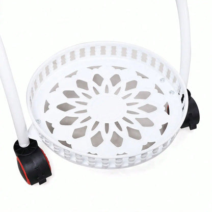 Pot Plant Shelf Round Metal Stand W/Wheel Rack for Flowers