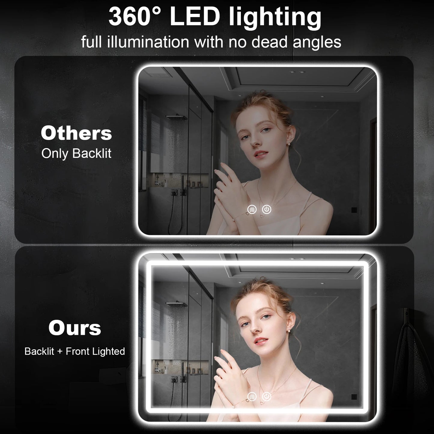 LED Bathroom Mirror Vanity Mirrors with Backlit Lights Fogless Makeup Mirror Wall Mounted with Demister