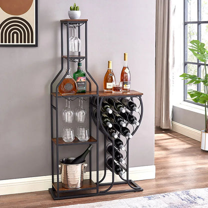 11 Bottle Wine Bakers Rack,5 Tier Freestanding Wine Rack with Hanging Wine Glass Holder and Storage Shelves,Wine Storage Home