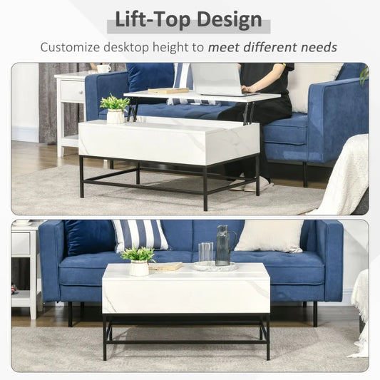 Lift Top Coffee Table Modern Hidden Storage Metal Legs