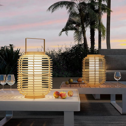 Floor Lamp Set of 2, 14-inch Wicker Woven LED Lamp, Water-Resistant