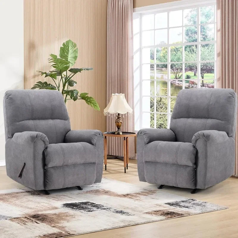 Rocker Recliner Chair for Adults Set of 2,Manual Recliner Chair with Overstuffed Backrest and Armrests,Soft Fabric Manual