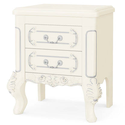 White Nightstand, End Table with 2 Drawers, Side Table