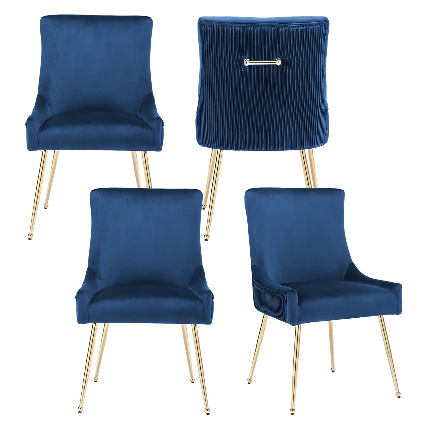 Velvet Dining Chairs Set of 4, Modern Upholstered Kitchen Chair with Pull Handle & Pleated Back, Mid Century Accent