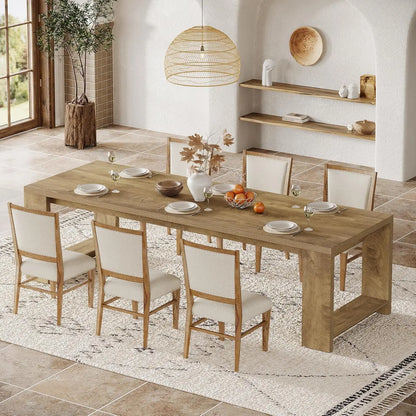 86.61-Inch Dining Table for 6 People, Modern Narrow Long Kitchen Table with Pedestal Base, Farmhouse Extra Long, Customized