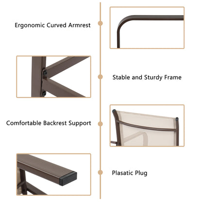 Wrought Iron Brown Frame Beige Cloth Surface Garden Bar Chair