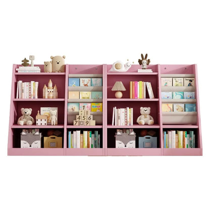 Pink Wooden Toy Storage Organizer Cabinet Bookshelf Bookcase Toddler Baby Sling Book Rack Adjustable Shelf for Playroom Bedroom