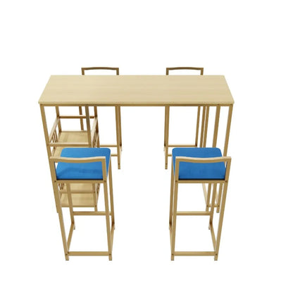 Bar table and chair five piece set gold frame multilayer tabletop chair cushion and backrest made of sponge table with storage