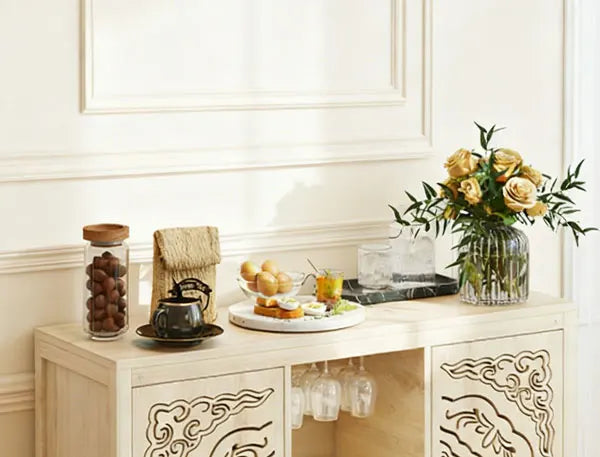 Wine Bar Cabinet with 2 Doors MDF Buffet Storage Liquor Cabinet with Wine Rack Glass Holder for Living Dining Room Kitchen