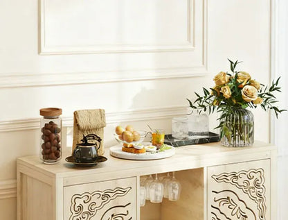 Wine Bar Cabinet with 2 Doors MDF Buffet Storage Liquor Cabinet with Wine Rack Glass Holder for Living Dining Room Kitchen
