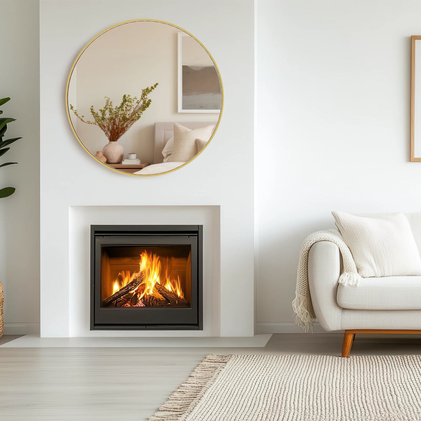 JHK Large Gold Round Vanity Framed Mirror