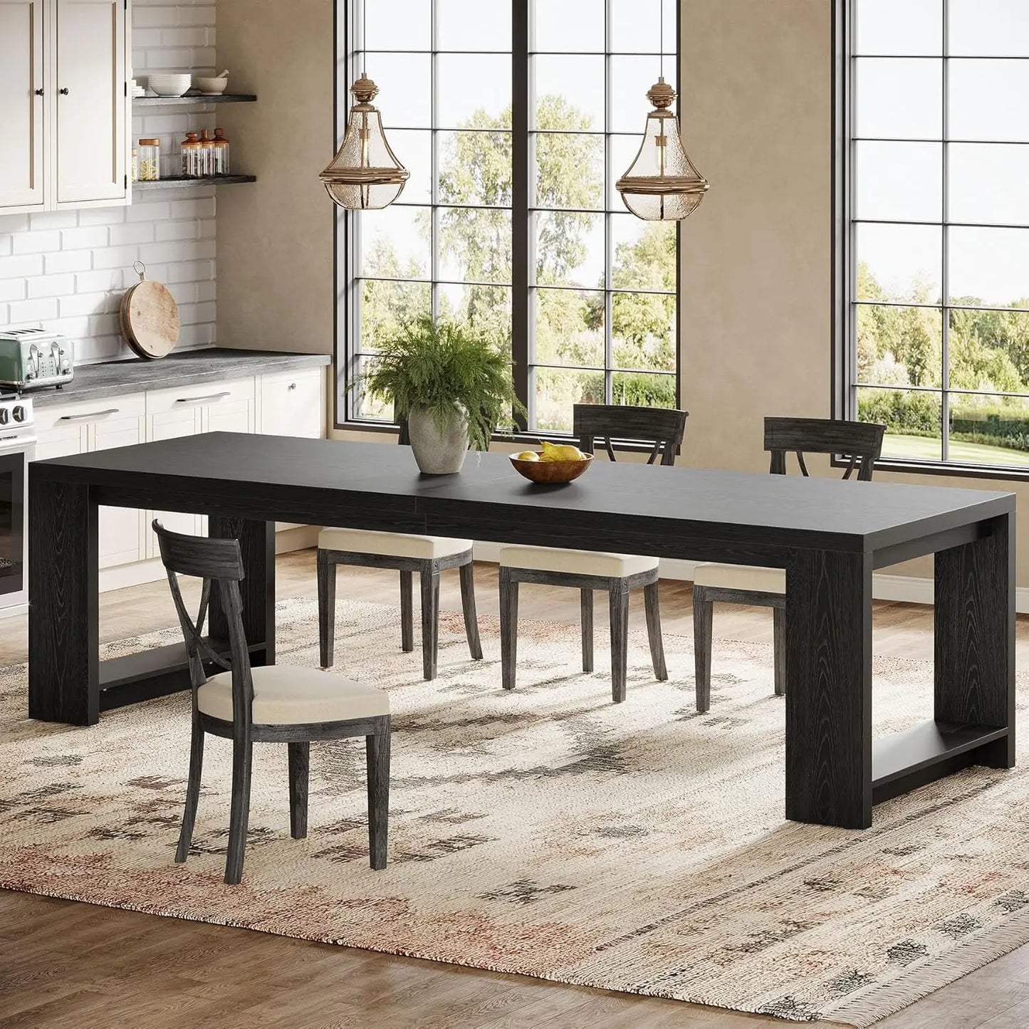 86.61-Inch Dining Table for 6 People, Modern Narrow Long Kitchen Table with Pedestal Base, Farmhouse Extra Long, Customized