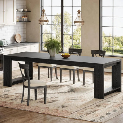 86.61-Inch Dining Table for 6 People, Modern Narrow Long Kitchen Table with Pedestal Base, Farmhouse Extra Long, Customized