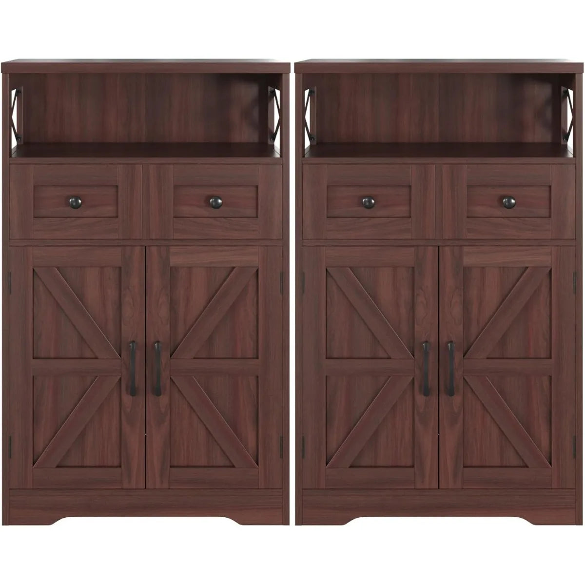 Set of 2 Storage Cabinet w Barn Door Drawer