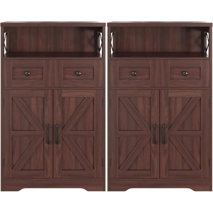 Set of 2 Storage Cabinet w Barn Door Drawer