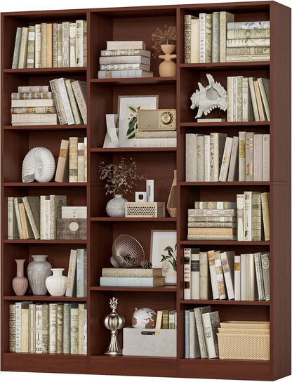 Triple Wide Bookshelf, 6 Tier Large Bookshelf, Bookcase with 17 Open Display Shelves, 74'' Tall Bookcases, Customized