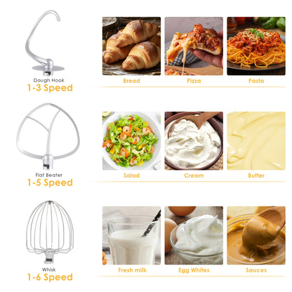 Food Stand Mixer, Blender, Quiet Motor, Cream Egg Whisk, Whip Dough Kneader, 6-Speed, 1200 W, 6 L, DC