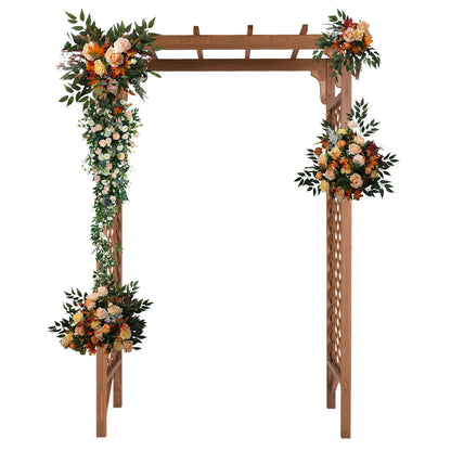 Beautiful And Practical  Flat-Topped Wooden Arch Garden Arch Dark Brown