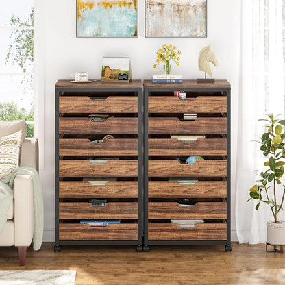 7-Drawer File Cabinet with Drawers & Wheels, Wood Mobile Storage Drawer