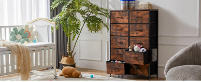 JHK Bedside Table For Bedroom With 10 Fabric Drawers Wardrobe Steel Frame Closet